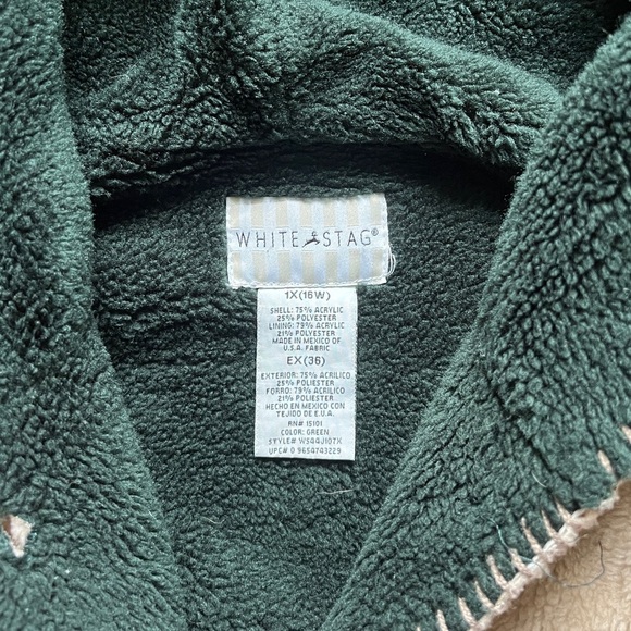 Vintage 90s White Stag Fall Leaf Pattern Hooded Fleece Fur Jacket Coat Size 1x - Picture 8 of 15